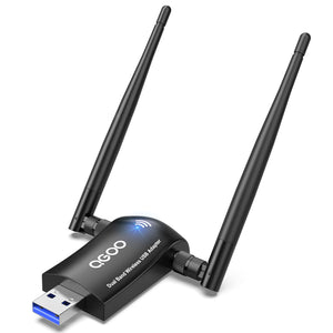 Wireless WiFi Adapter for Desktop PC - QGOO AC1300Mbps USB 3.0 Network Dongle with 5dBi High Gain Dual Antennas, Dual Band 2.4G/400Mbps 5G/867Mbps for Laptop Computer Compatible Windows11/10/8/7