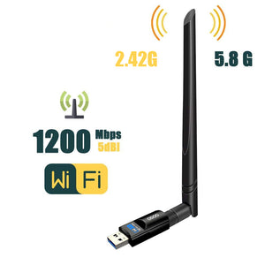 USB Wifi Adapter 1200Mbps QGOO USB 3.0 Wifi Dongle 802.11 ac Wireless Network Adapter with Dual Band 2.42GHz/300Mbps 5.8GHz/866Mbps 5dBi High Gain Antenna for Desktop Windows XP/Vista/7/8/10 Linux Mac