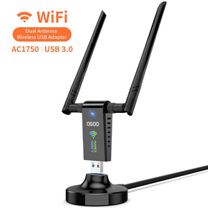 WiFi Adapter 1750mbps,QGOO Wireless USB Adapter Dual Band 2.42GHz/450Mbps 5.8GHz/1300Mbps High Gain 5dBi Antennas USB 3.0 Wireless Network Adapter for Desktop Laptop PC Windows XP/7/8/8.1/10/ Mac OS