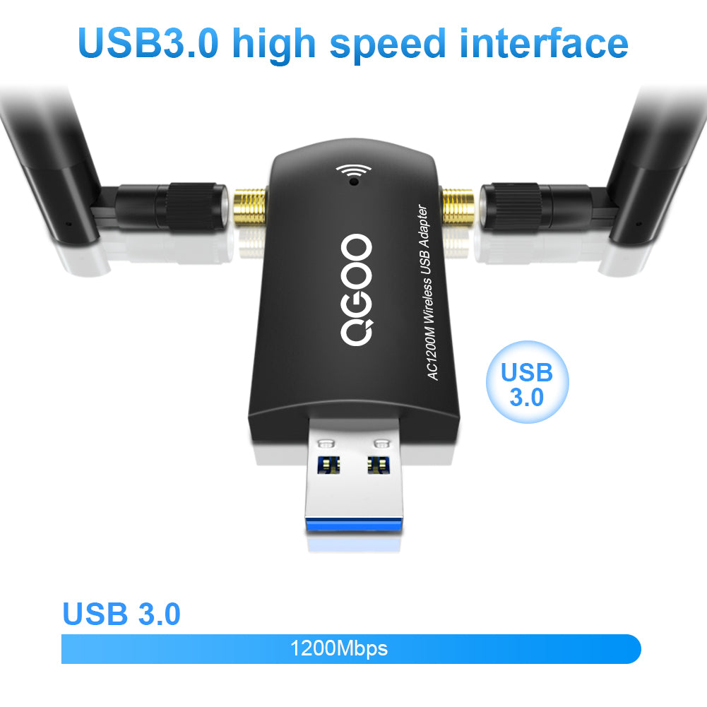 Yoidesu Wireless USB WiFi Adapter, 1200M Dual Band USB3.0 WiFi Dongle with  Antenna, Portable Wireless Network Card, for Laptop PC
