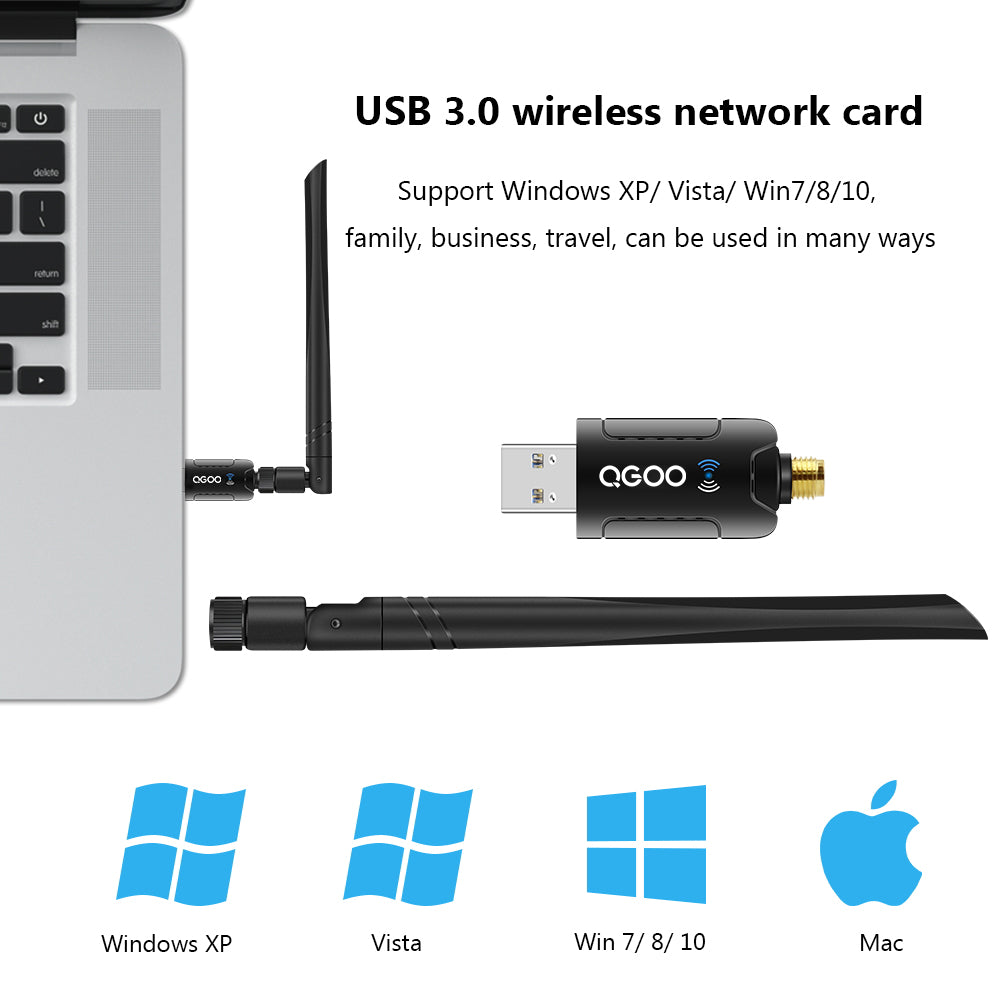 Yoidesu Wireless USB WiFi Adapter, 1200M Dual Band USB3.0 WiFi Dongle with  Antenna, Portable Wireless Network Card, for Laptop PC